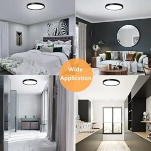 LED Flush Mount Ceiling Light Fixture, 9inch Modern Black LED Ceiling Light, 18W 5000K, Low Profile Slim Flat Surface Mount Ceiling Lights for Bedroom Kitchen Hallway Laundry Stairwell Basement Closet