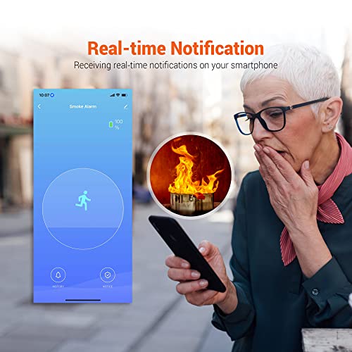 Jemay Smart Smoke Detector Receive Alerts with App, Wireless Wi-Fi Smoke Alarm with Self-Check Function, Fire Alarm with Photoelectric Sensor, Replaceable Lithium Battery & Silence Button