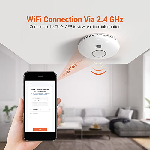 Jemay Smart Smoke Detector Receive Alerts with App, Wireless Wi-Fi Smoke Alarm with Self-Check Function, Fire Alarm with Photoelectric Sensor, Replaceable Lithium Battery & Silence Button