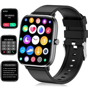 smart watch 2023 (call receive/dial) fitness tracker compatible iphone and android, 1.7" full touch screen heart rate sleep blood pressure monitor, ip67 waterproof digital watch for women men-black