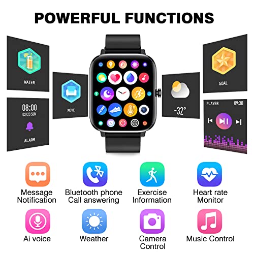 Smart Watch 2023 (Call Receive/Dial) Fitness Tracker Compatible iPhone and Android, 1.7" Full Touch Screen Heart Rate Sleep Blood Pressure Monitor, IP67 Waterproof Digital Watch for Women Men-Black