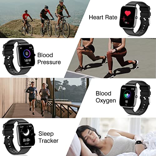 Smart Watch 2023 (Call Receive/Dial) Fitness Tracker Compatible iPhone and Android, 1.7" Full Touch Screen Heart Rate Sleep Blood Pressure Monitor, IP67 Waterproof Digital Watch for Women Men-Black