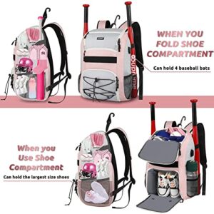 Baseball Backpack, Baseball Bag with USB Charging Port, Youth Softball Bat Bag with Vented Shoes Compartment, Lightweight Baseball Bag TBall Bat & Equipment with Fence Hook, Gift for Boy Girls