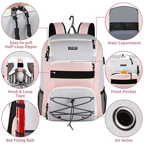 Baseball Backpack, Baseball Bag with USB Charging Port, Youth Softball Bat Bag with Vented Shoes Compartment, Lightweight Baseball Bag TBall Bat & Equipment with Fence Hook, Gift for Boy Girls