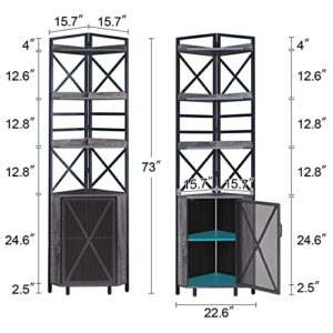 HOMBAZAAR Corner Shelf 5-Tier with Storage,Industrial Corner Bookshelf with Adjustable Board, Rustic Display of Corner Shelf Stand for Living Room, Home Office, Bedroom, Small Space,Grey