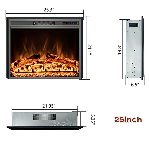 Kentsky Electric Fireplace, 25" Electric Fireplace Inserts, Recessed Fireplace Heater with Remote Control, Adjustable Flame Colors, Timer&Overheating Protection, 750/1500W