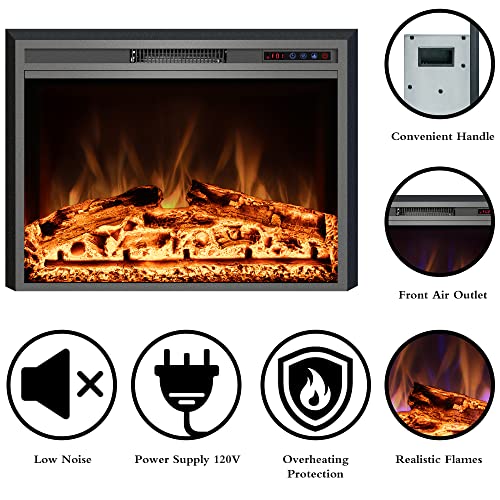 Kentsky Electric Fireplace, 25" Electric Fireplace Inserts, Recessed Fireplace Heater with Remote Control, Adjustable Flame Colors, Timer&Overheating Protection, 750/1500W