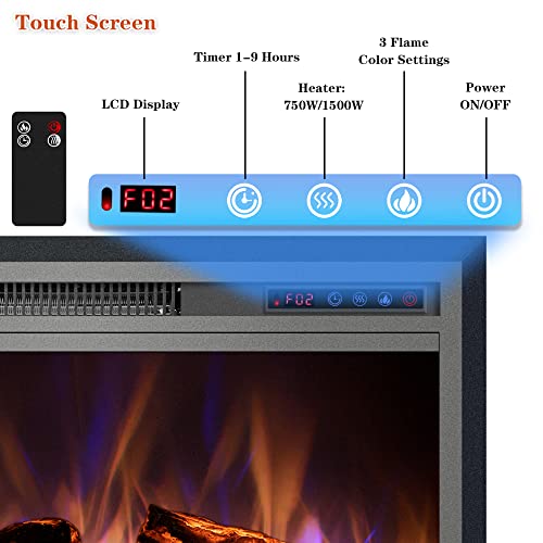 Kentsky Electric Fireplace, 25" Electric Fireplace Inserts, Recessed Fireplace Heater with Remote Control, Adjustable Flame Colors, Timer&Overheating Protection, 750/1500W