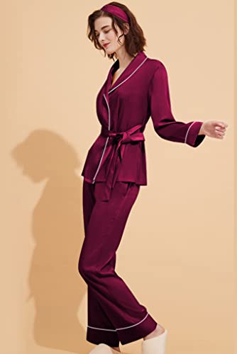 SWOMOG Womens Satin Pajamas Set Silk Long Sleeve Pjs Set V-Neck Robe and Pants Sleepwear S-XXL