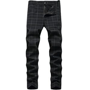 keevoom mens dress pants skinny stretch black chinos casual business plaid pants for men (3303 black,34)