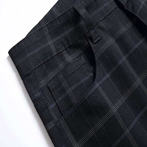 Keevoom Mens Dress Pants Skinny Stretch Black Chinos Casual Business Plaid Pants for Men (3303 Black,34)