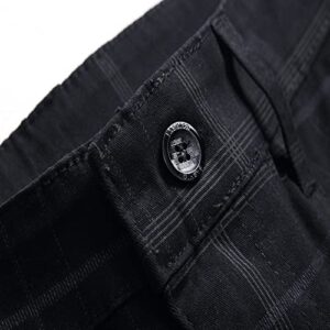 Keevoom Mens Dress Pants Skinny Stretch Black Chinos Casual Business Plaid Pants for Men (3303 Black,34)