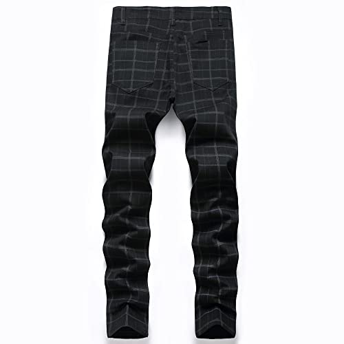 Keevoom Mens Dress Pants Skinny Stretch Black Chinos Casual Business Plaid Pants for Men (3303 Black,34)