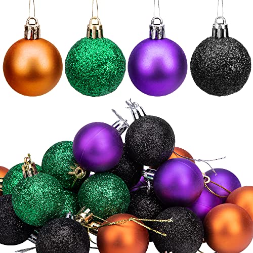 Deloky 36 Pcs Halloween Glitter Hanging Ball- 1.6 Inch Halloween Shatterproof Ball Ornaments- Shiny Tree Ball Ornaments for Halloween Christmas Party Tree Decoration