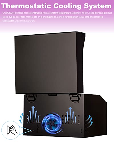COOSEON Acrylic Skincare Fridge 10 Liter With Adjustable HD Mirror Light Thermostatic Mini Beauty Fridge with Removable Divider Shelf, Cosmetic fridge for Makeup, Bedroom, Office, Room