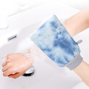 KDK Exfoliating Bath Gloves,Loofahs Body Scrub Mitts,Exfoliating Washcloth for Women and Men.(2PCS Pink&Blue Tie-dye)