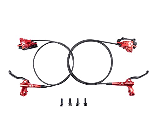 Cyclon MTB Hydraulic Disc Brakes Set, Black/Red Aluminum Alloy Hydraulic Brakes for Mountain Bike Left Front 1000mm Right Rear 1700mm Hydraulic Bicycle Brakes with is/PM Adapter Fit 160mm Rotor
