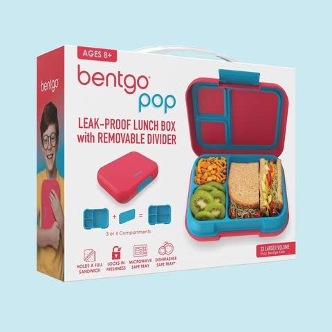 Bentgo® Pop - Bento-Style Lunch Box for Kids 8+ and Teens - Holds 5 Cups of Food with Removable Divider for 3-4 Compartments - Leak-Proof, Microwave/Dishwasher Safe, BPA-Free (Flame Red/Turquoise)