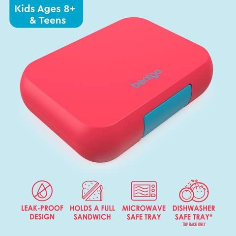 Bentgo® Pop - Bento-Style Lunch Box for Kids 8+ and Teens - Holds 5 Cups of Food with Removable Divider for 3-4 Compartments - Leak-Proof, Microwave/Dishwasher Safe, BPA-Free (Flame Red/Turquoise)