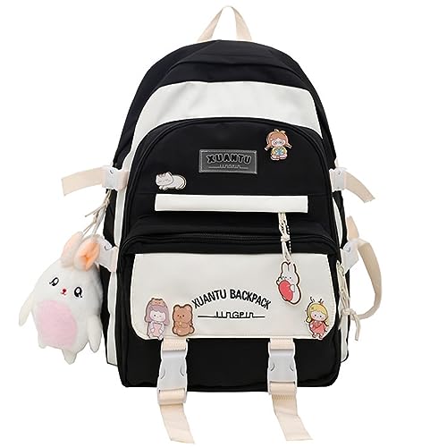 Mfikaryi kawaii Girls Backpack with Cute,Aesthetic Backpacks for School Bags,Bookbag with Cute Plush Pendant for Teens