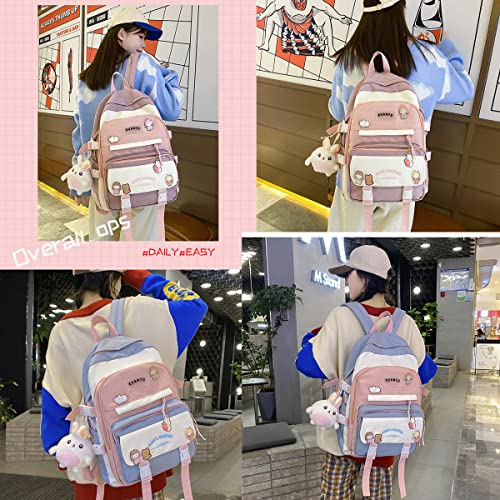 Mfikaryi kawaii Girls Backpack with Cute,Aesthetic Backpacks for School Bags,Bookbag with Cute Plush Pendant for Teens