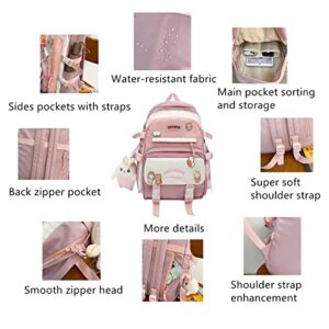 Mfikaryi kawaii Girls Backpack with Cute,Aesthetic Backpacks for School Bags,Bookbag with Cute Plush Pendant for Teens