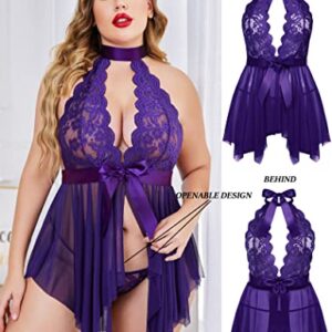 Avidlove Lace Lingerie Babydoll Women Sexy Chemise Exotic Nightgowns Bridal Nightdress Purple