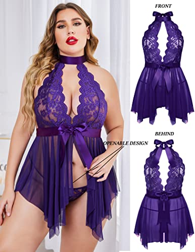 Avidlove Lace Lingerie Babydoll Women Sexy Chemise Exotic Nightgowns Bridal Nightdress Purple