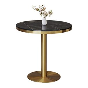 litfad traditional luxury round dining table sintered stone dining table modern coffee table kitchen table with pedestal base - black 23.6" l x 23.6" w x 29.5" h