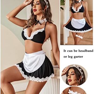 Avidlove French Maid Lingerie Women's Exotic Costumes Role Playing Lingerie Schoolgirl Lingerie Black Large