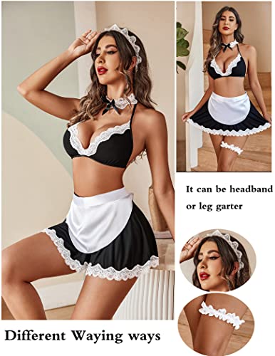 Avidlove French Maid Lingerie Women's Exotic Costumes Role Playing Lingerie Schoolgirl Lingerie Black Large