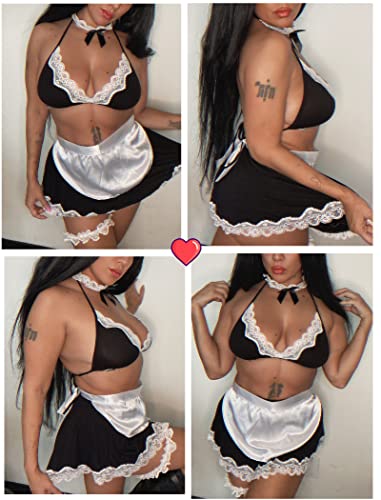 Avidlove French Maid Lingerie Women's Exotic Costumes Role Playing Lingerie Schoolgirl Lingerie Black Large