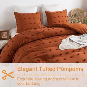 Andency Terracotta Tufted Dot Duvet Cover Queen Size (90x90 inch), 3 Pieces (1 Jacquard Duvet Cover, 2 Pillowcases) All Season Soft Washed Microfiber Duvet Cover Set with Zipper Closure, Corner Ties