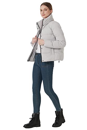 ROYAL MATRIX Women's Cropped Puffer Jacket Winter Lightweight puffer jacket Short Warm puffy Jacket (Grey, Medium)