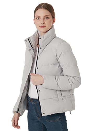 ROYAL MATRIX Women's Cropped Puffer Jacket Winter Lightweight puffer jacket Short Warm puffy Jacket (Grey, Medium)