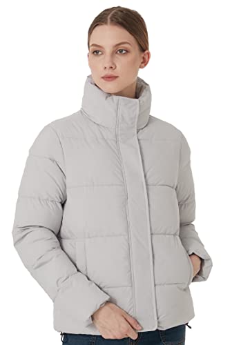 ROYAL MATRIX Women's Cropped Puffer Jacket Winter Lightweight puffer jacket Short Warm puffy Jacket (Grey, Medium)