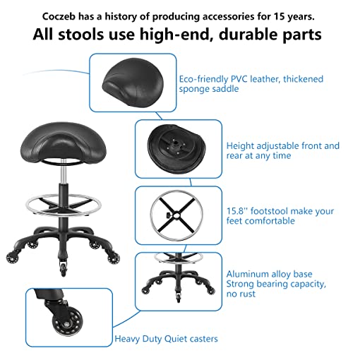 Saddle Stool Rolling Chair for Drafting Lab Clinic Dentist Salon Massage Office and Home Kitchen