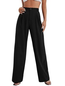 sweatyrocks women's wide leg high waisted button down straight long trousers pants black xs