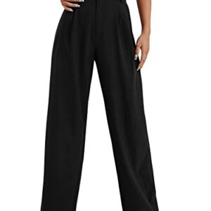 SweatyRocks Women's Wide Leg High Waisted Button Down Straight Long Trousers Pants Black XS