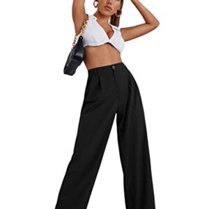 SweatyRocks Women's Wide Leg High Waisted Button Down Straight Long Trousers Pants Black XS