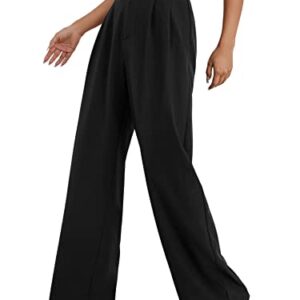 SweatyRocks Women's Wide Leg High Waisted Button Down Straight Long Trousers Pants Black XS