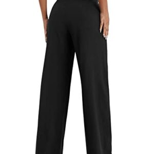 SweatyRocks Women's Wide Leg High Waisted Button Down Straight Long Trousers Pants Black XS