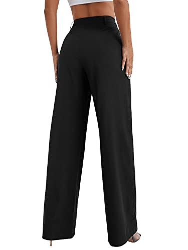 SweatyRocks Women's Wide Leg High Waisted Button Down Straight Long Trousers Pants Black XS