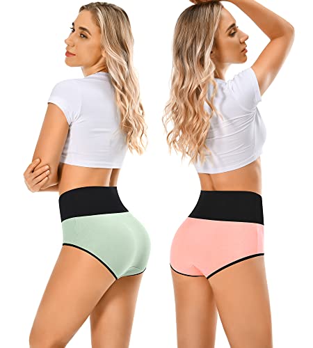 MISSWHO Cotton High Waisted Womens Underwear, Tummy Control Postpartum Essential Panties Full Coverage, C Section Ladies Briefs Plus Size Underpants 5 Pack Size 7 Large