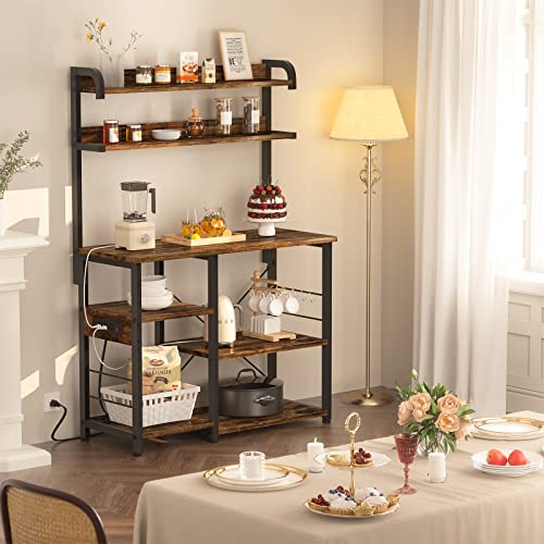 Topfurny Baker's Rack with Power Outlet, Coffee Station, Microwave Oven Stand, Kitchen Shelf, Cart, 7-Tier Stand or Bar Table Organizer, for Spice, Pots and Pans Organizer