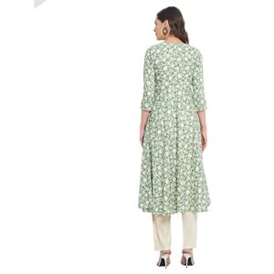 Tissu Women's Rayon Green & Beige Floral Printed Flared Kurta 2144_Green_XS