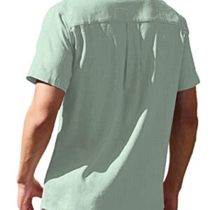 COOFANDY Men's Cuban Shirt Short Sleeve Linen Tops Casual Beach Button Up Shirts A - Light Green