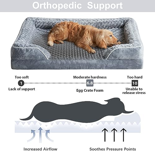 WNPETHOME Dog Beds for Large Dogs, Washable Dog Bed, Bolster Dog Sofa Bed with Waterproof Lining & Non-Skid Bottom, Orthopedic Egg Foam Dog Couch for Pet Sleeping, Pet Bed for Large Dogs