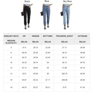 Sidefeel Womens High Waist Mom Jeans Washed Stretch Loose Fit Denim Pants US14 Sky Blue