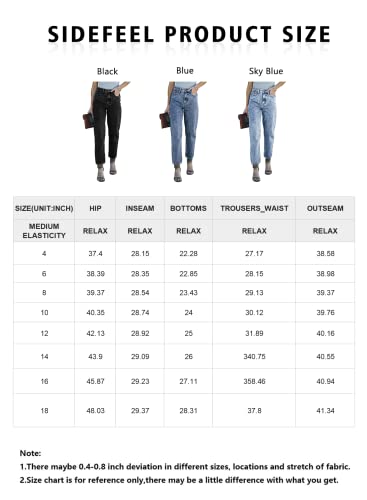 Sidefeel Womens High Waist Mom Jeans Washed Stretch Loose Fit Denim Pants US14 Sky Blue